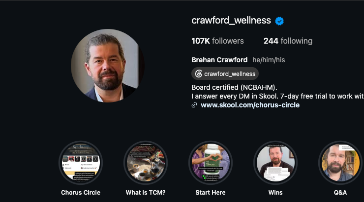 Instagram profile of crawford_wellness, Brehan Crawford