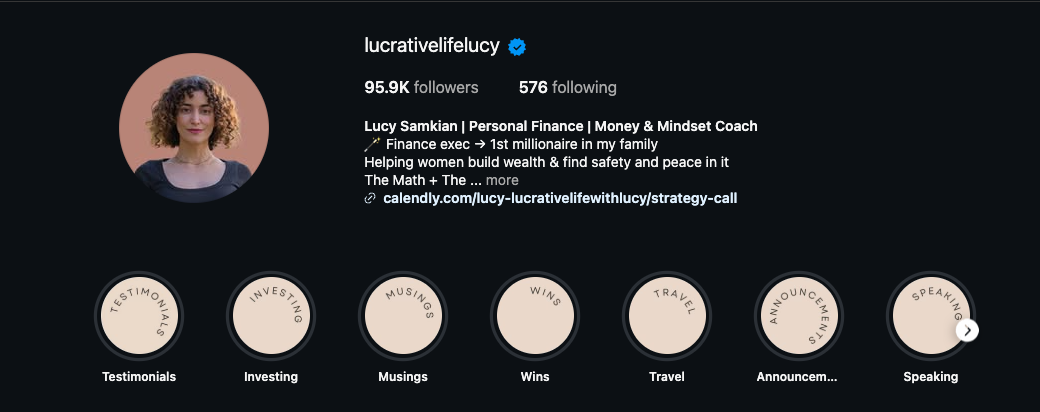 Instagram profile of lucrativelifelucy