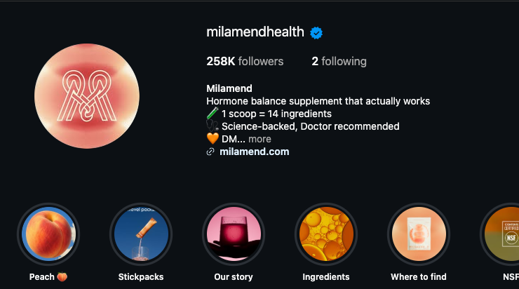 Instagram profile of milamendhealth