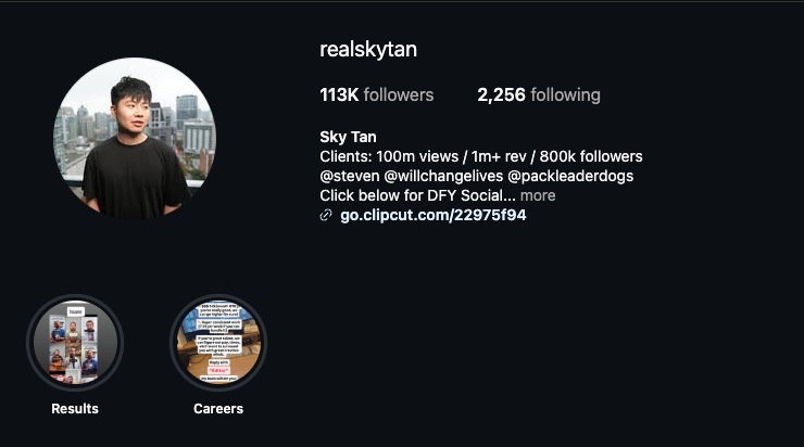 Instagram profile of realskytan